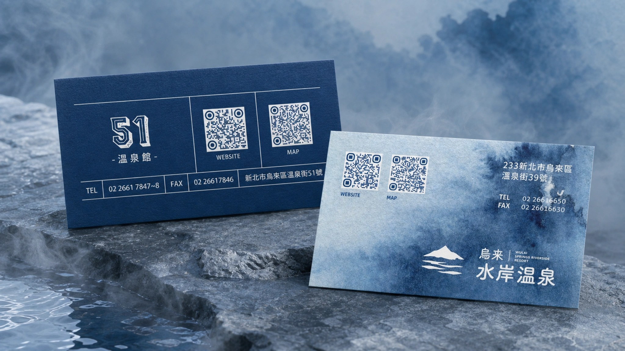 烏來水岸溫泉 — 名片情境，溫泉石板
